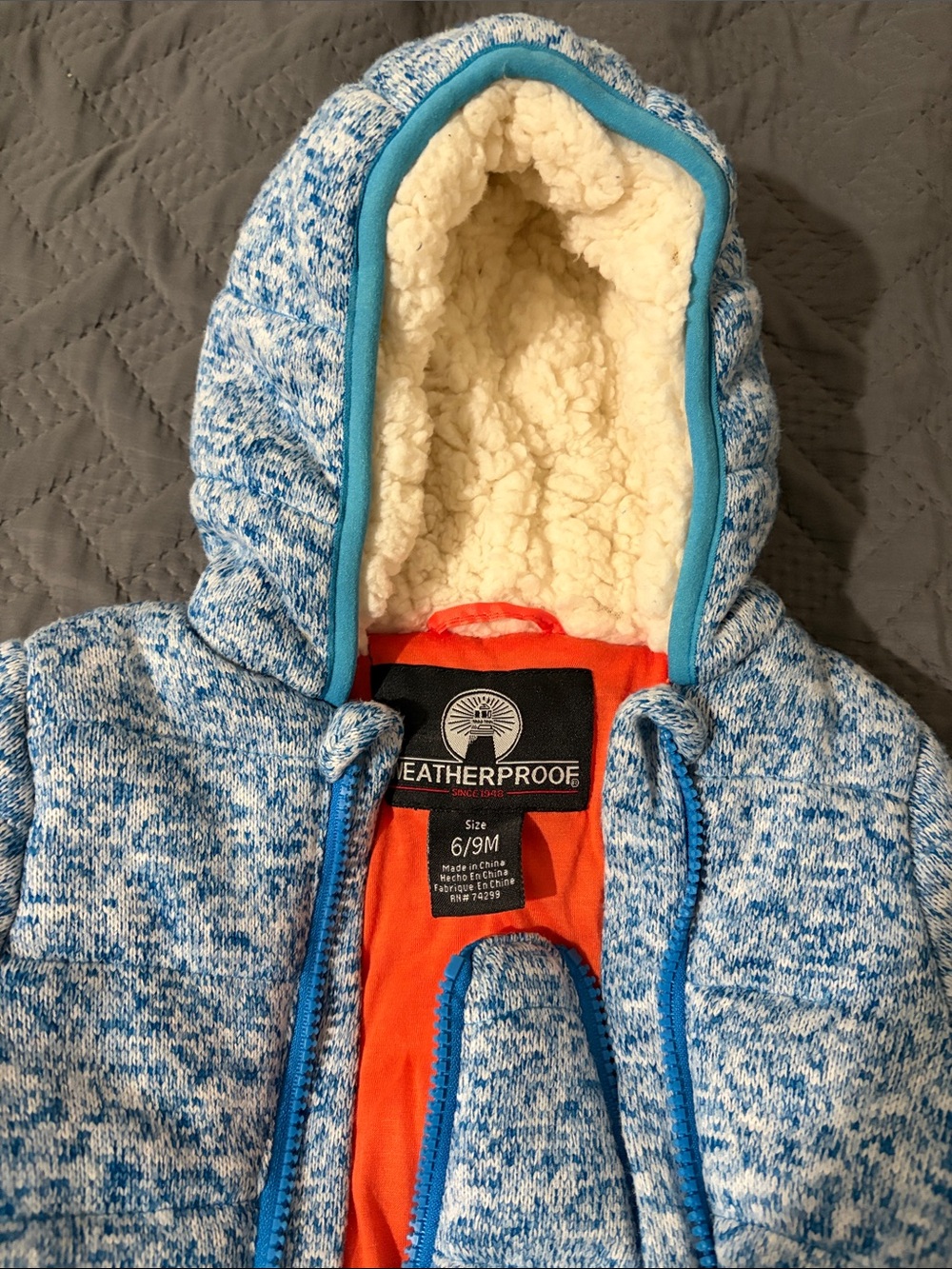 WeatherProof Blue Marled Sherpa-Lined Baby One-Piece